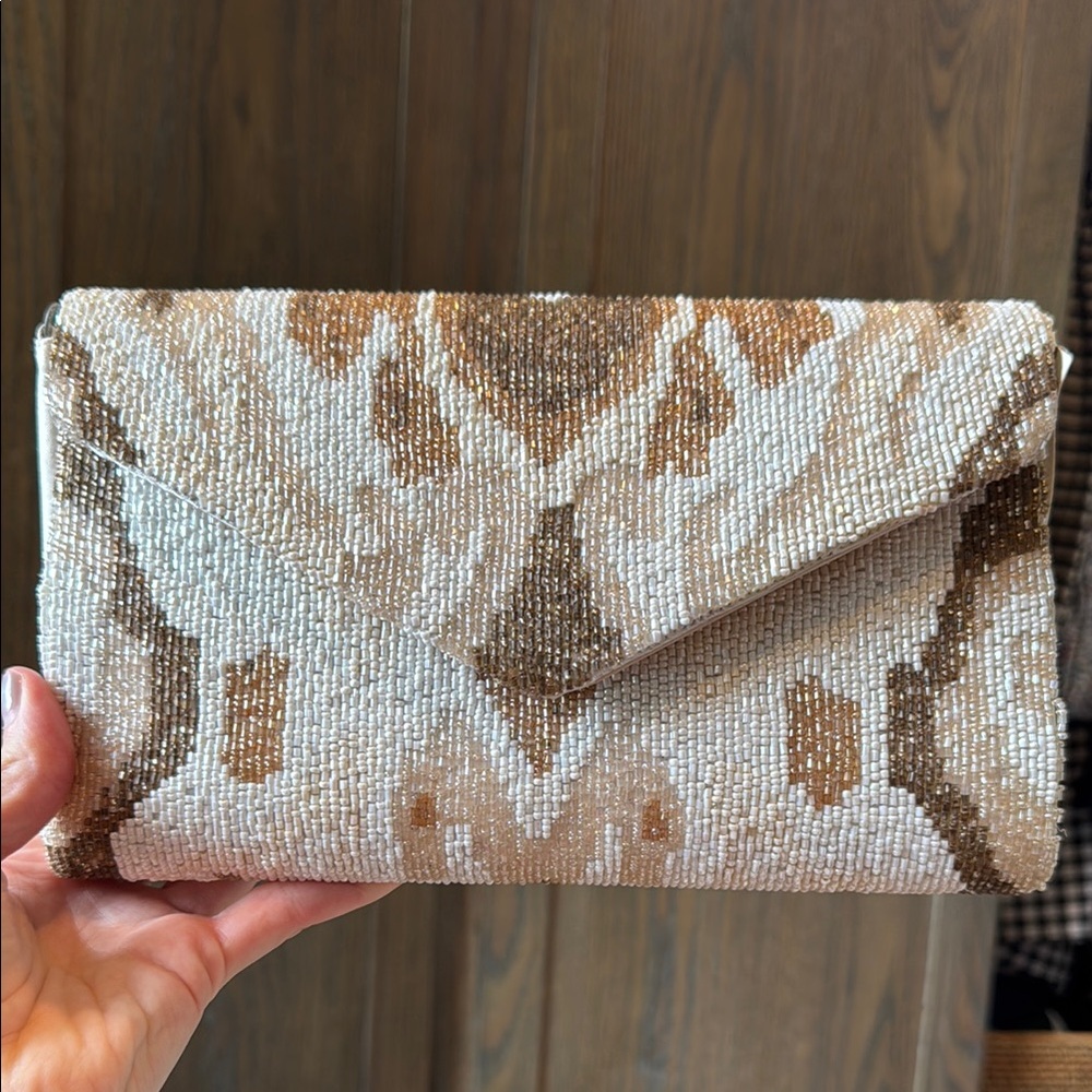 Anthropologie Brown and Cream Textured Clutch